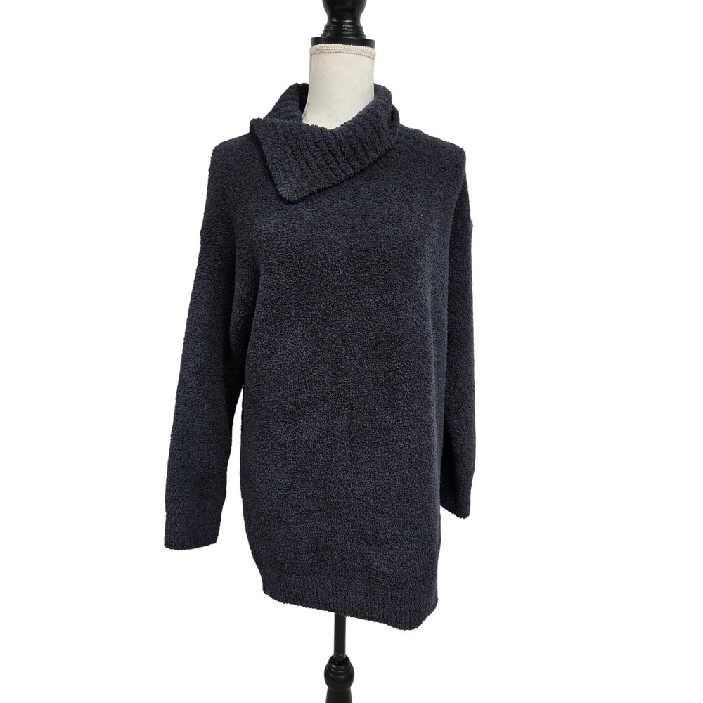 Barefoot Dreams CozyChic Cowl Neck Tunic Sweater Charcoal Gray Oversized Size S‎